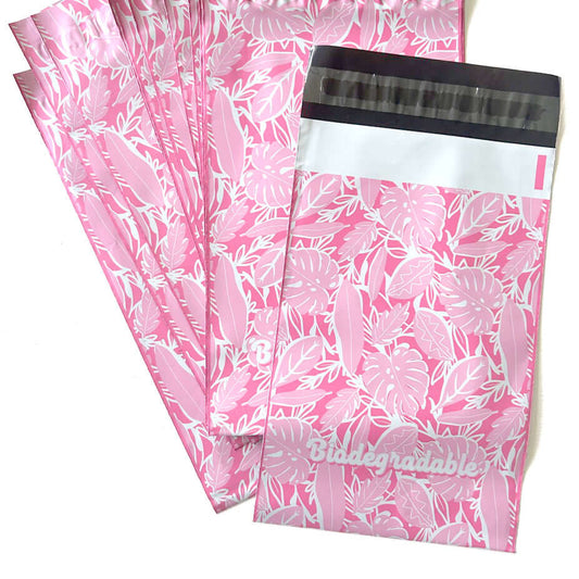 6x9 Pink Tropical Leaves Biodegradable Poly Mailers
