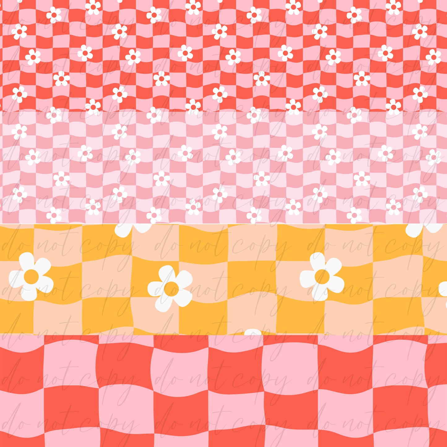 Retro Checkered Flowers Seamless and Graphics