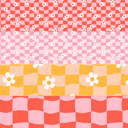 Retro Checkered Flowers Seamless and Graphics