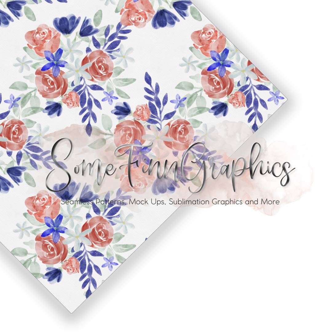 Watercolor 4th of July Floral Seamless
