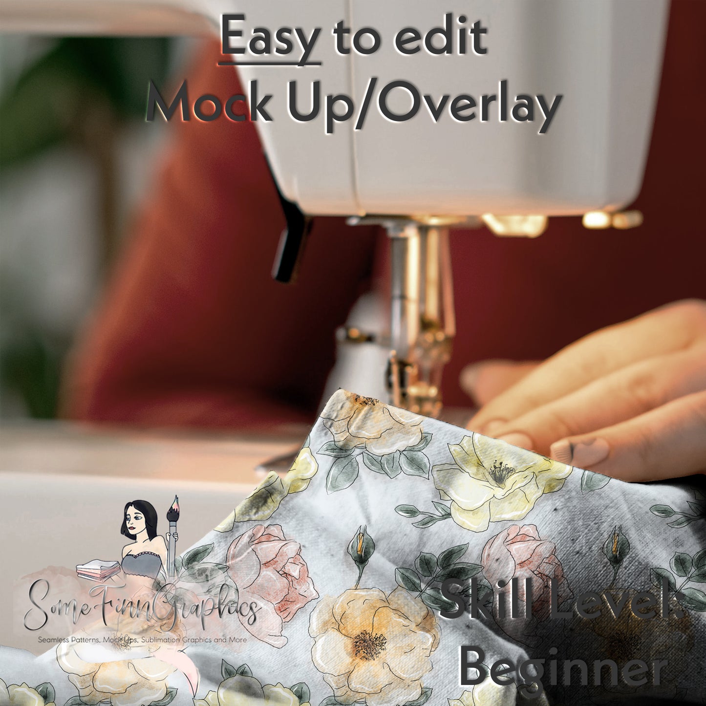 Realistic Fabric Sewing Machine Mock Up