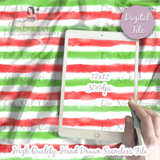 Watercolor Green and Red Stripes